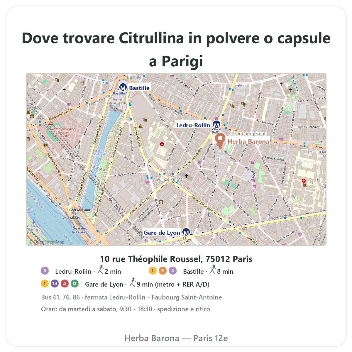 Trovare Citrullina a Parigi - mappa negozio Herba Barona Parigi 12e