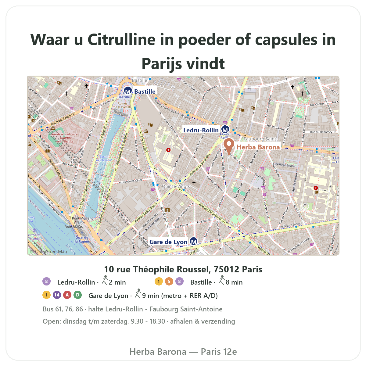 Citrulline vinden in Parijs - plattegrond winkel Herba Barona Parijs