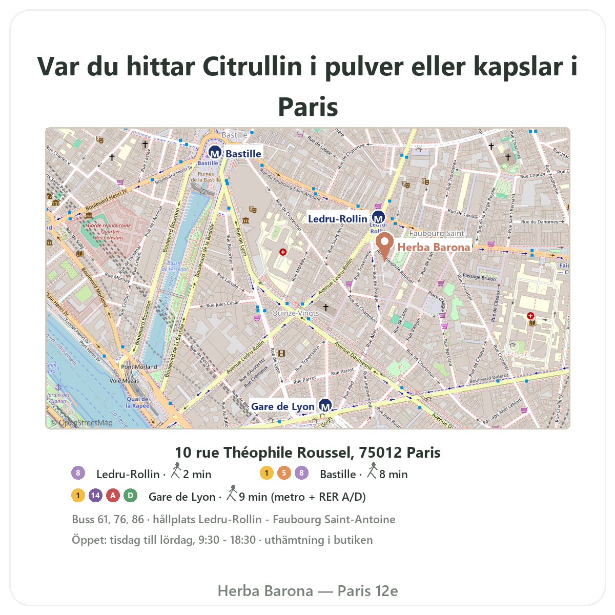 Hitta Citrullin i Paris – karta till butiken Herba Barona Paris 12e