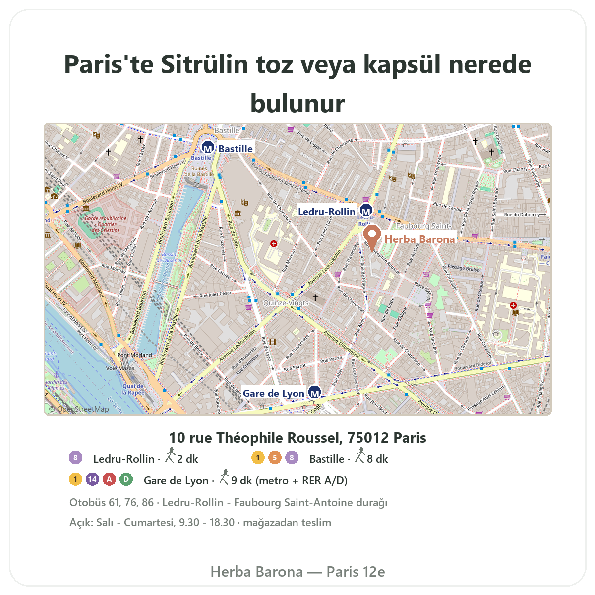 Sitrülin Paris’te nasıl bulunur - Herba Barona Paris 12. bölge mağaza planı