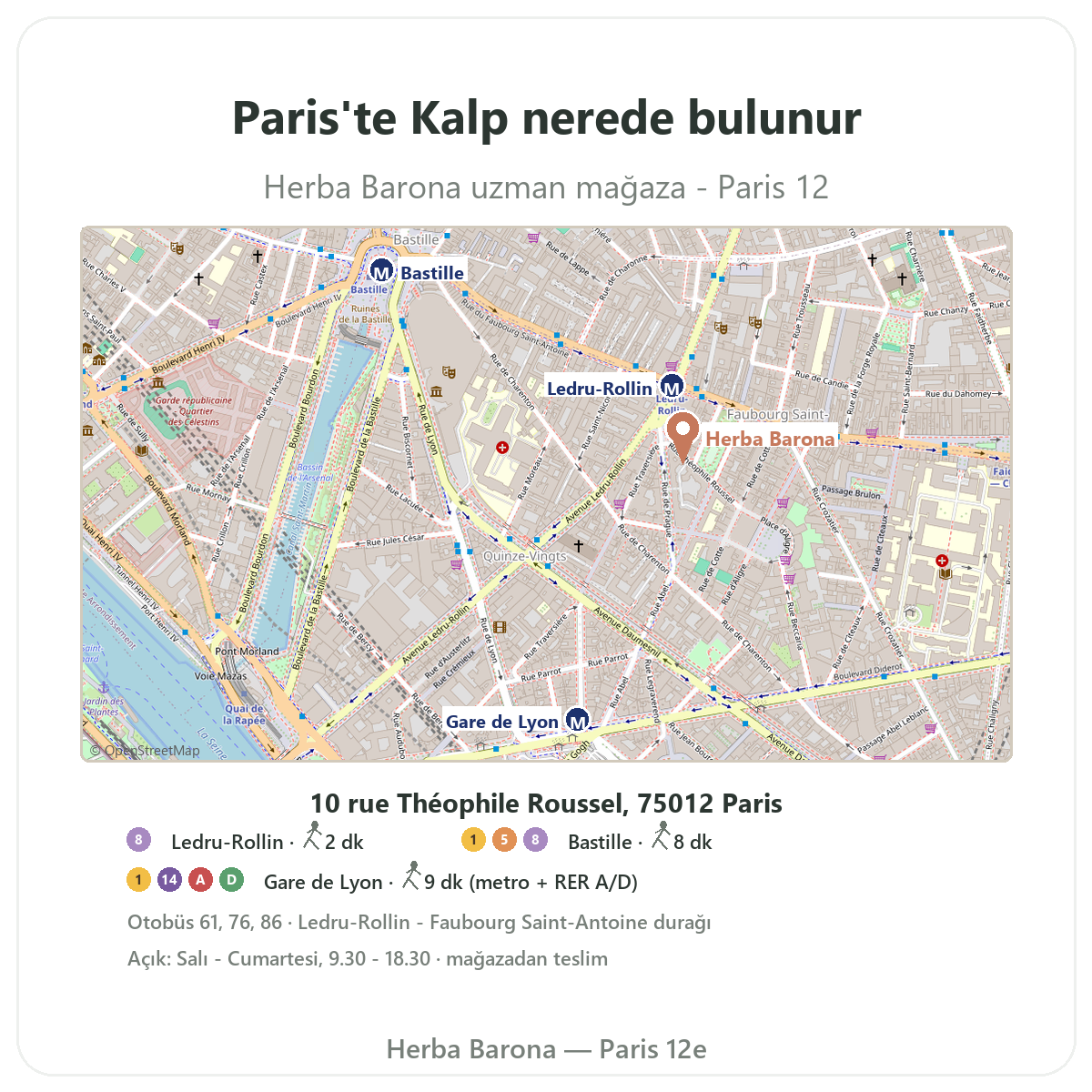 Paris’te kalp takviyeleri nerede bulunur - Herba Barona Paris 12. bölge mağaza planı, Ledru-Rollin metrosu