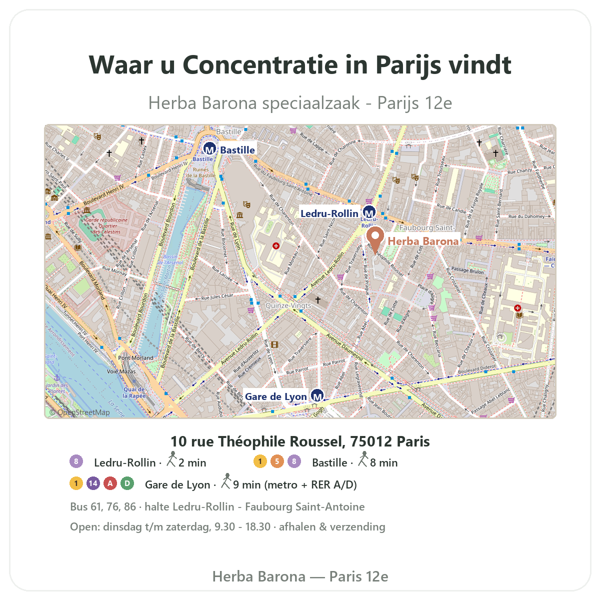 Trouver Complements concentration et focus a Paris - plan boutique Herba Barona Paris 12e metro Ledru-Rollin