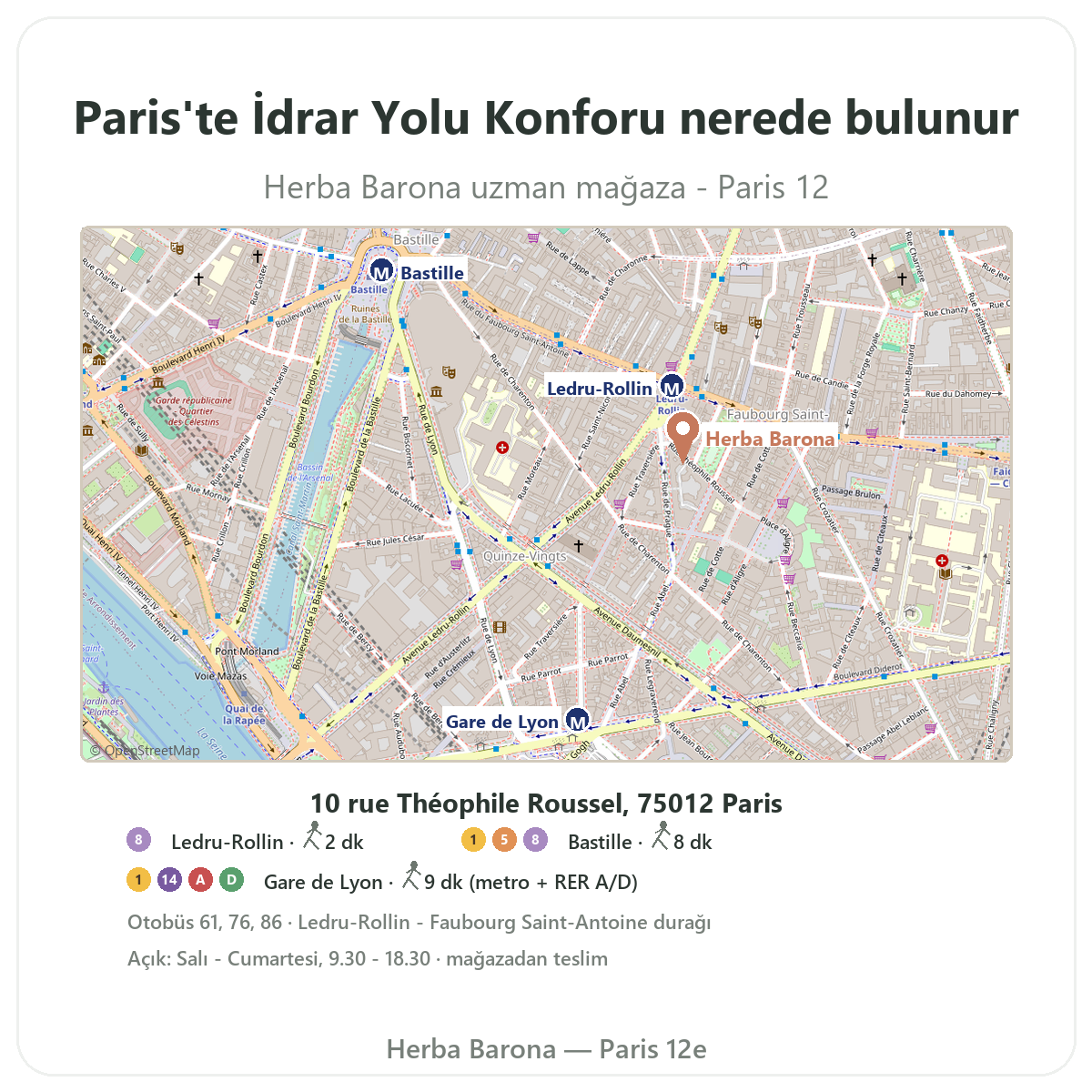 Paris’te idrar yolu konforu takviyeleri nerede bulunur - Herba Barona Paris 12. bölge mağaza planı, Ledru-Rollin metrosu