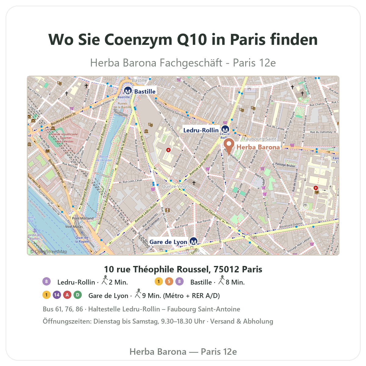 Coenzym Q10 in Paris finden - Lageplan Geschäft Herba Barona Paris 12e
