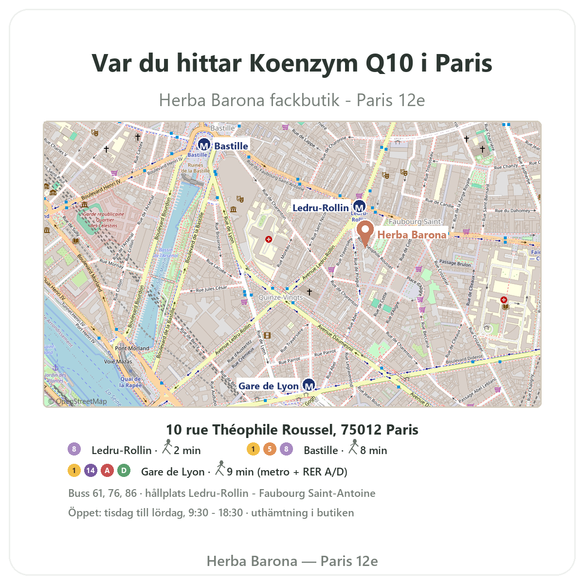 Hitta Koenzym Q10 Paris i Paris - butikskarta Herba Barona Paris 12e