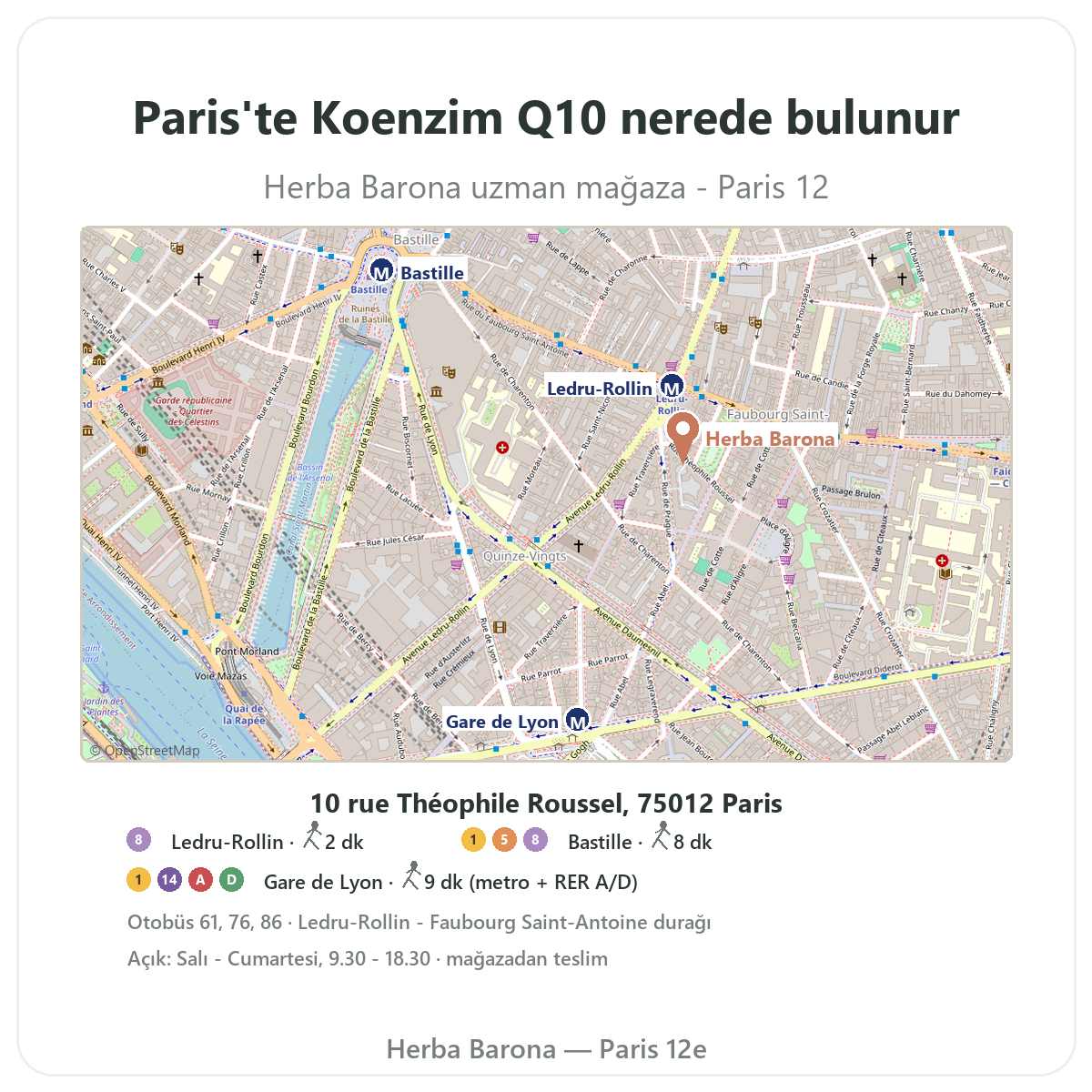 Koenzim Q10 Paris’te nasıl bulunur - Herba Barona Paris 12. bölge mağaza planı