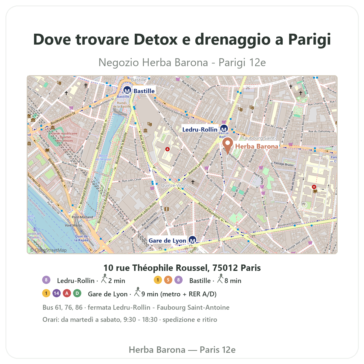 Trovare Detox e drenaggio Parigi - piantina negozio Herba Barona Parigi 12e