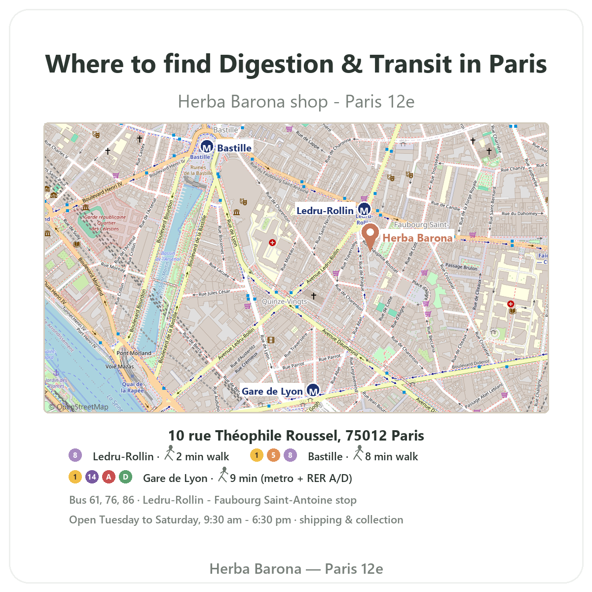 Find Digestion & Transit supplements in Paris - shop map, Herba Barona Paris 12e