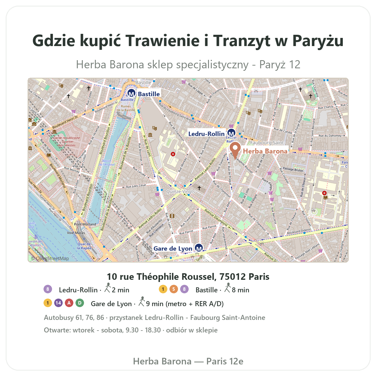 Jak znaleźć produkty na trawienie w Paryżu - plan sklepu Herba Barona Paris 12e