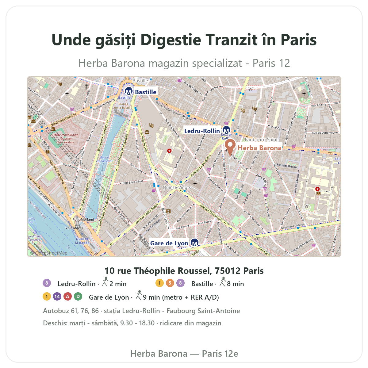 Găsiți Digestie Tranzit la Paris - plan magazin Herba Barona Paris, arondismentul 12