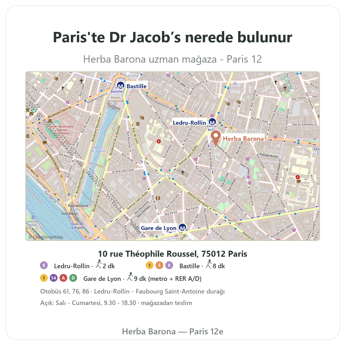 Paris’te Dr Jacob’s nerede bulunur - Herba Barona Paris 12. bölge mağaza planı