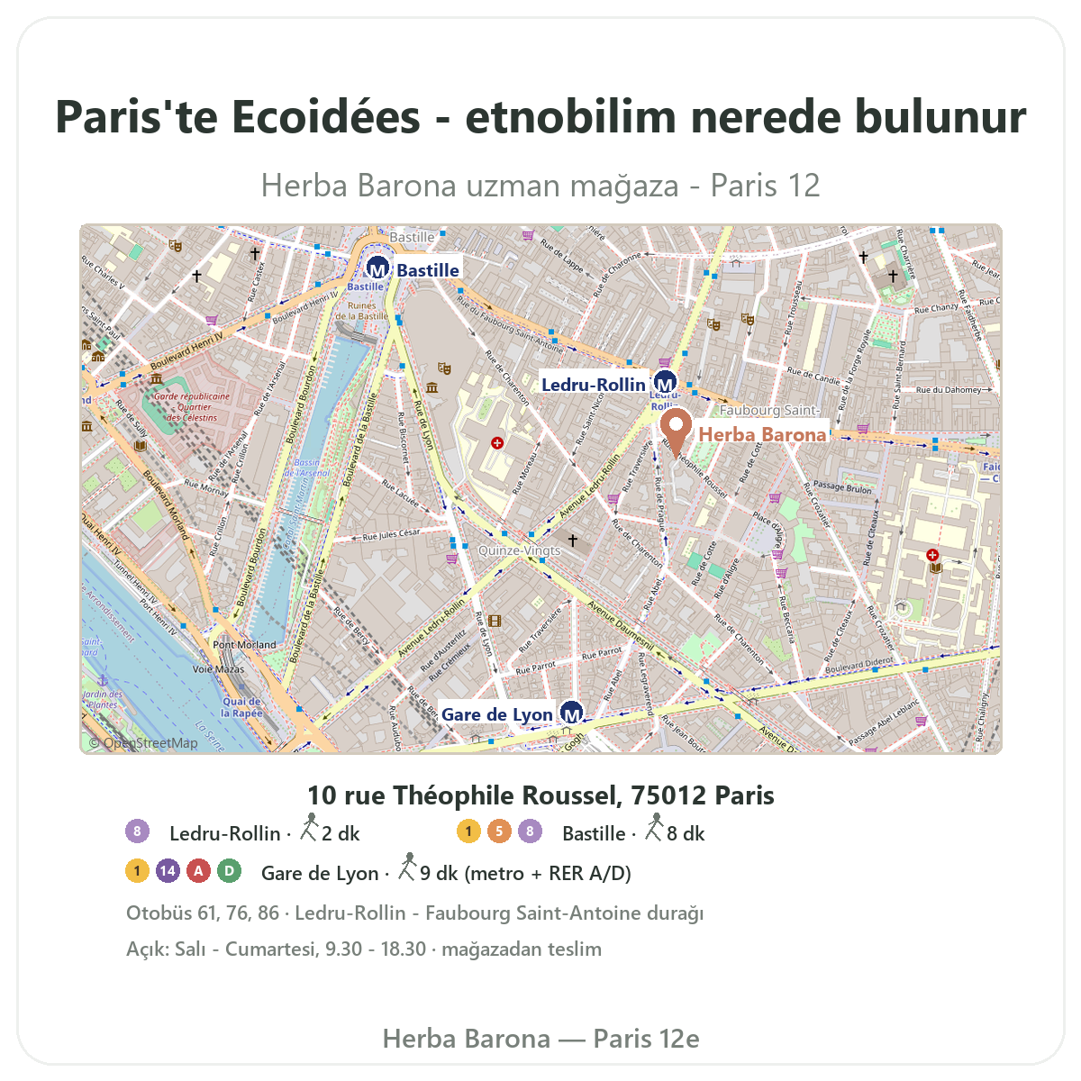 Ecoidees Ethnoscience Paris’te nerede bulunur - Herba Barona Paris 12. bölge mağaza planı, Ledru-Rollin metrosu