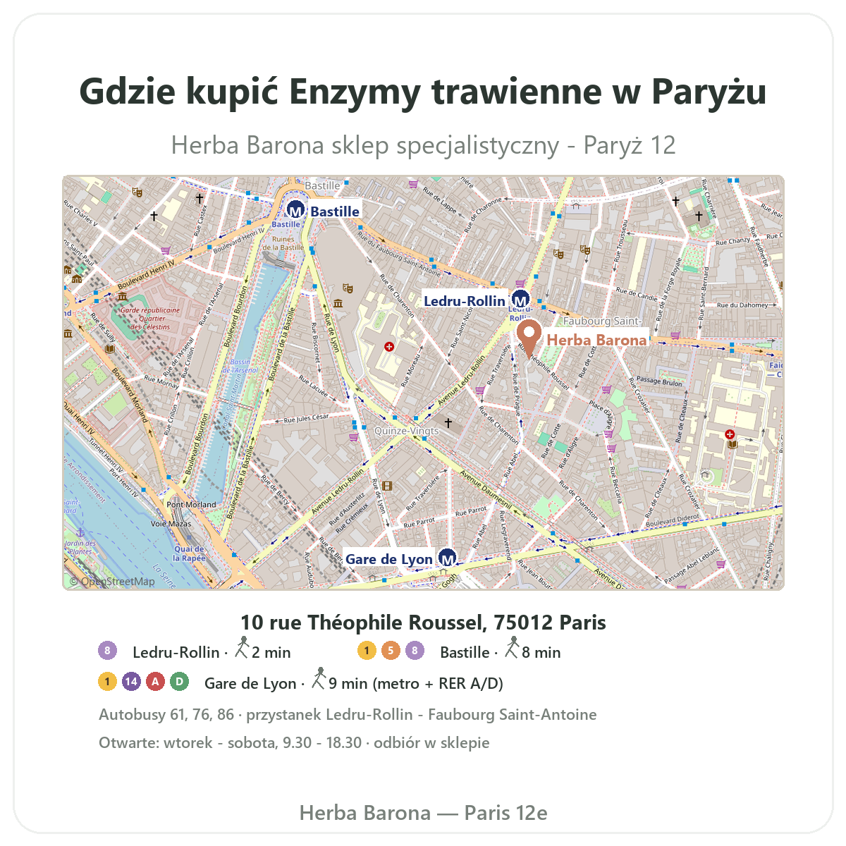 Jak znaleźć enzymy trawienne w Paryżu - plan sklepu Herba Barona Paryż 12 metro Ledru-Rollin