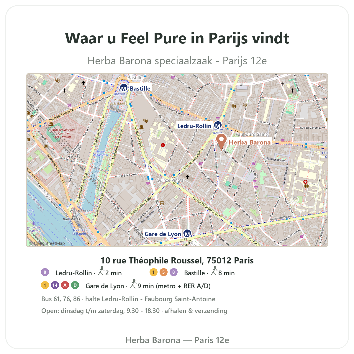 Feel Pure vinden in Parijs - plattegrond winkel Herba Barona Parijs 12e