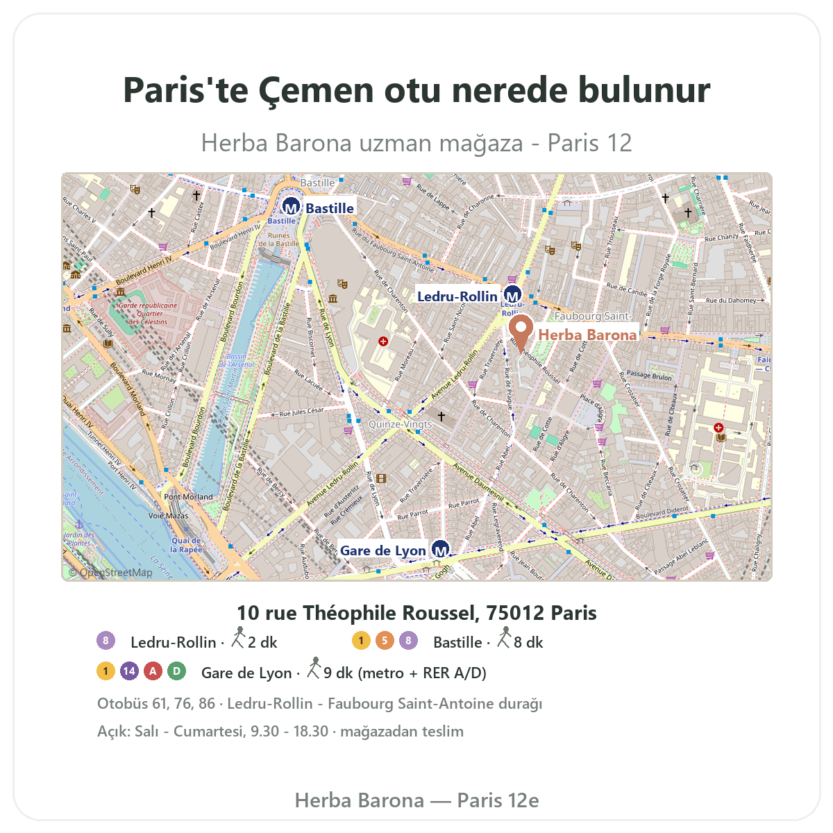 Paris’te çemen otu nerede bulunur - Herba Barona Paris 12. bölge mağaza planı