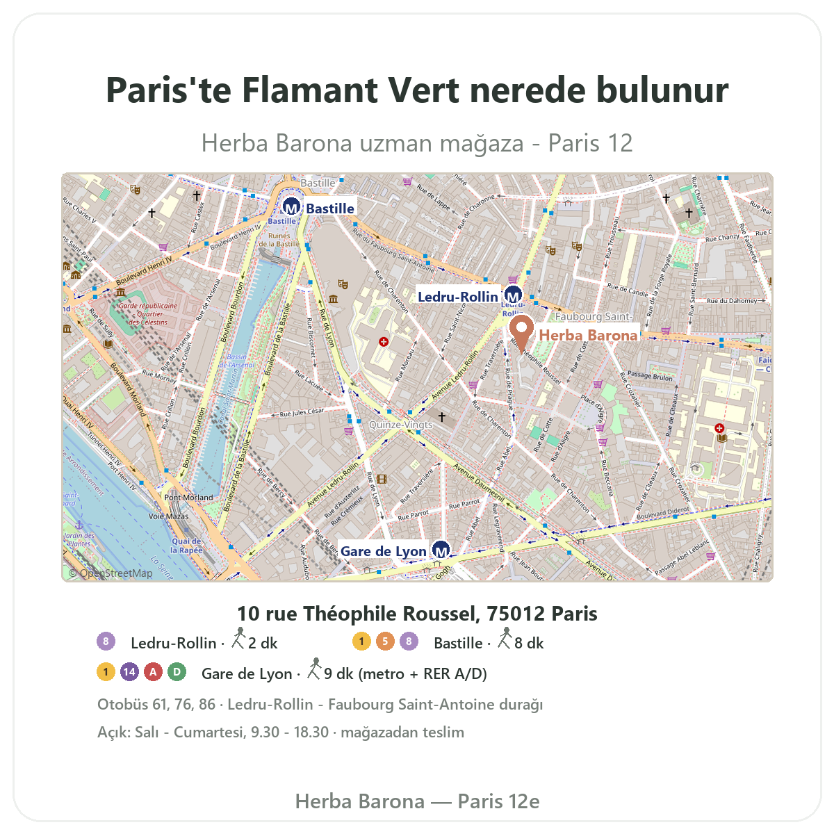 Paris’te Flamant Vert nerede bulunur - Herba Barona Paris 12. bölge butik planı