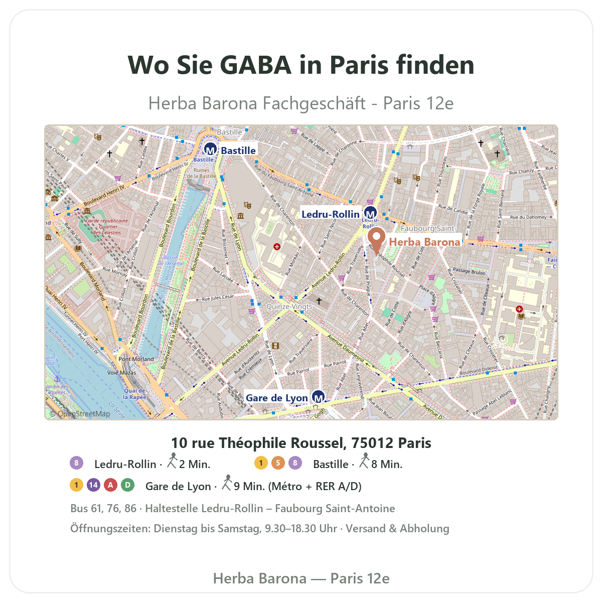 GABA in Paris finden - Lageplan Herba Barona Paris 12e