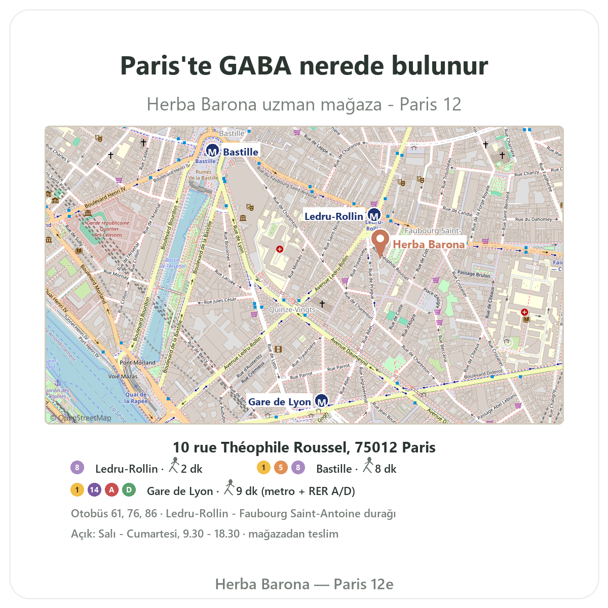 Paris’te GABA nerede bulunur - Herba Barona Paris 12. bölge mağaza planı