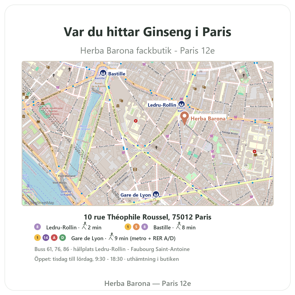 Hitta koreansk röd ginseng i Paris - butikskarta Herba Barona Paris 12e
