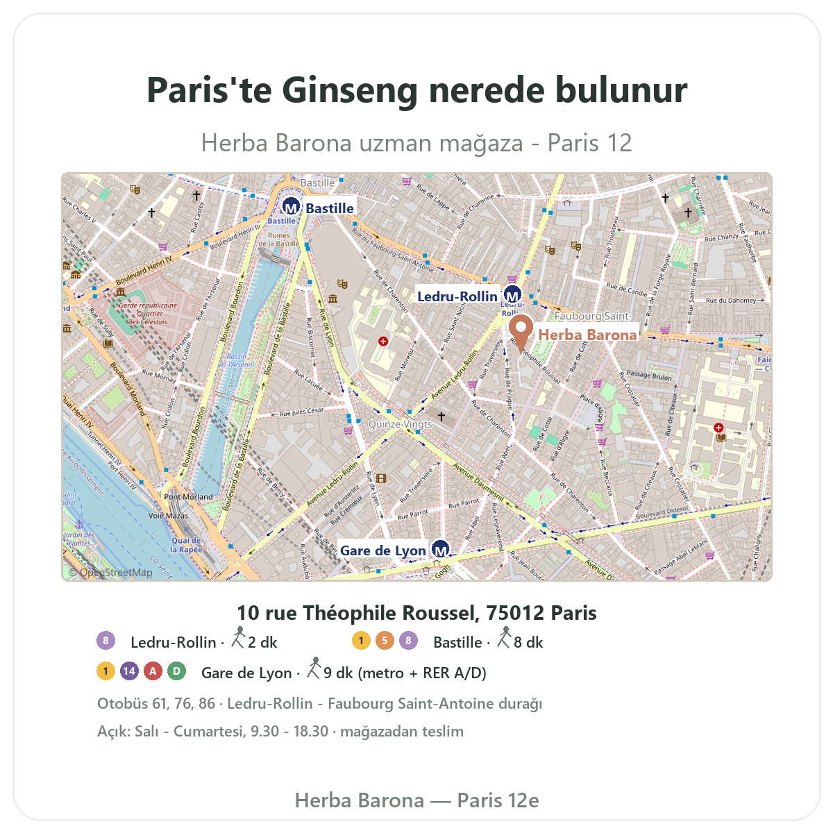 Paris’te kırmızı Kore ginsengi nerede bulunur - Herba Barona Paris 12. bölge mağaza planı