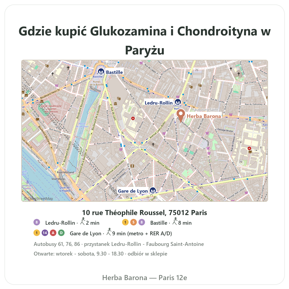 Jak znaleźć nas w Paryżu - plan sklepu Herba Barona, 12. dzielnica