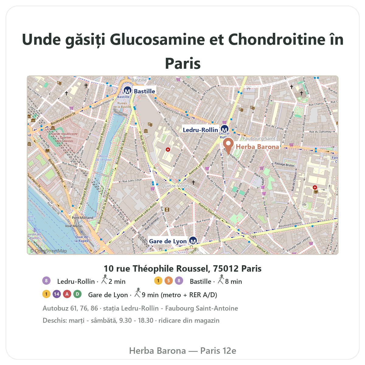 Unde găsiți Glucozamină condroitină Paris la Paris - plan magazin Herba Barona Paris, arondismentul 12
