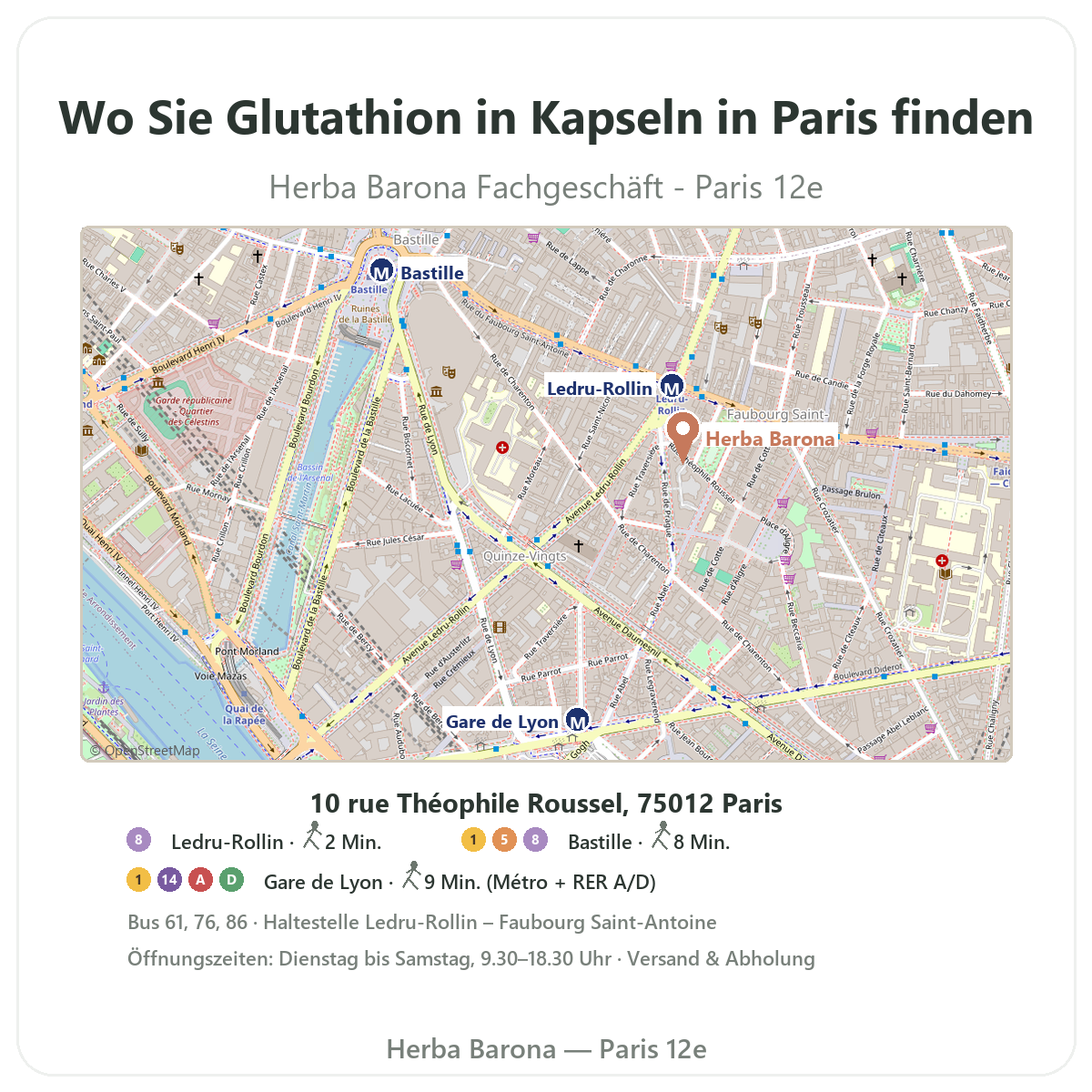 Glutathion in Kapseln in Paris finden - Ladenplan Herba Barona Paris 12e