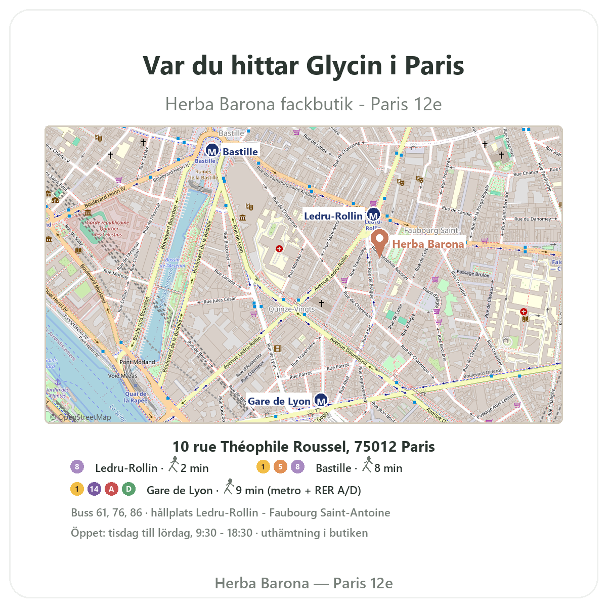 Hitta Glycin i Paris – karta över butiken Herba Barona Paris 12e