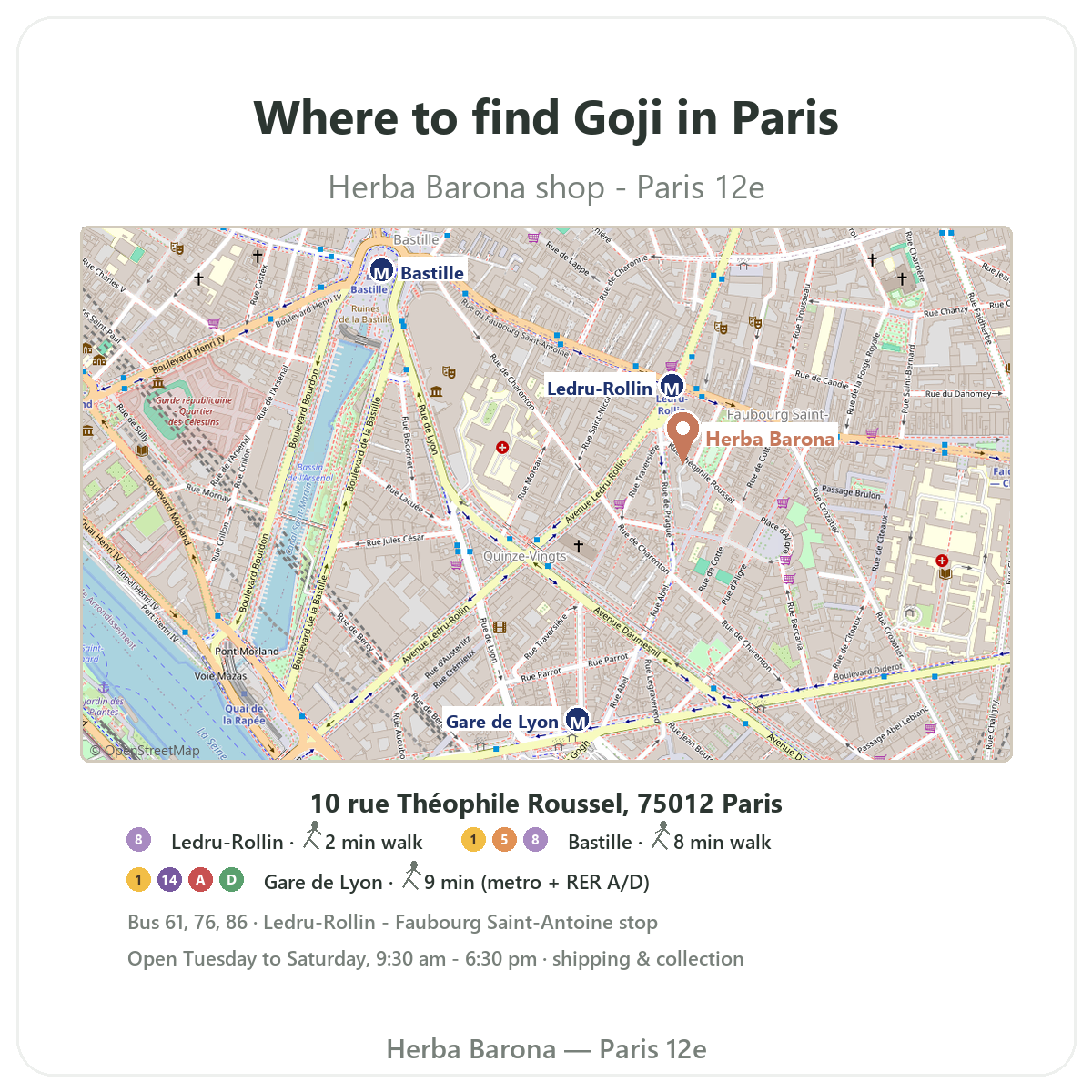 Trouver Goji Paris a Paris - plan boutique Herba Barona Paris 12e