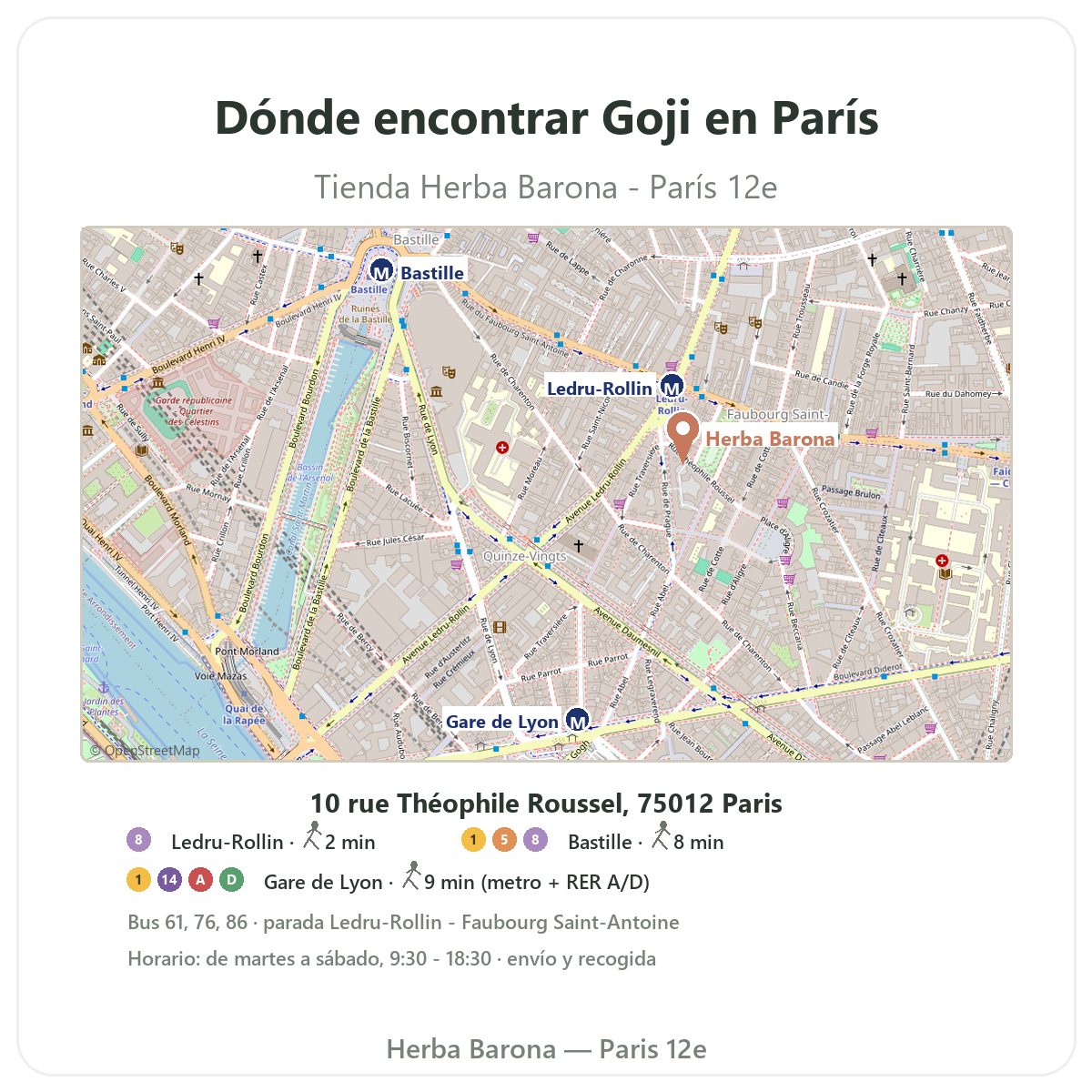 Cómo encontrar Goji en París - plano de la tienda Herba Barona París 12e