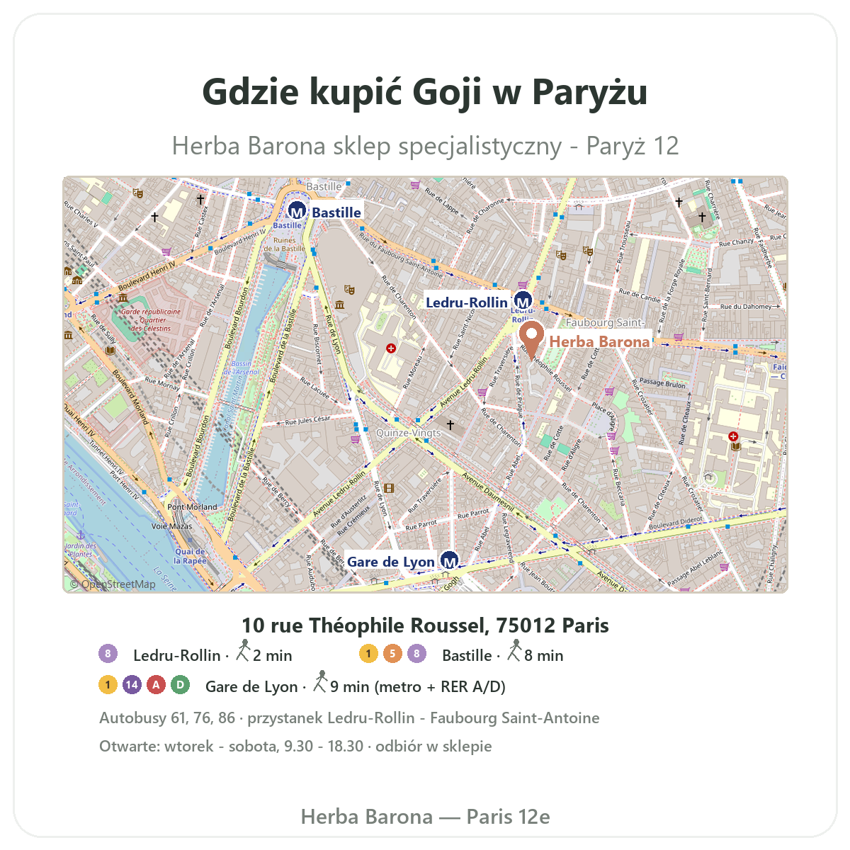 Jak znaleźć sklep Goji w Paryżu - plan dojazdu Herba Barona