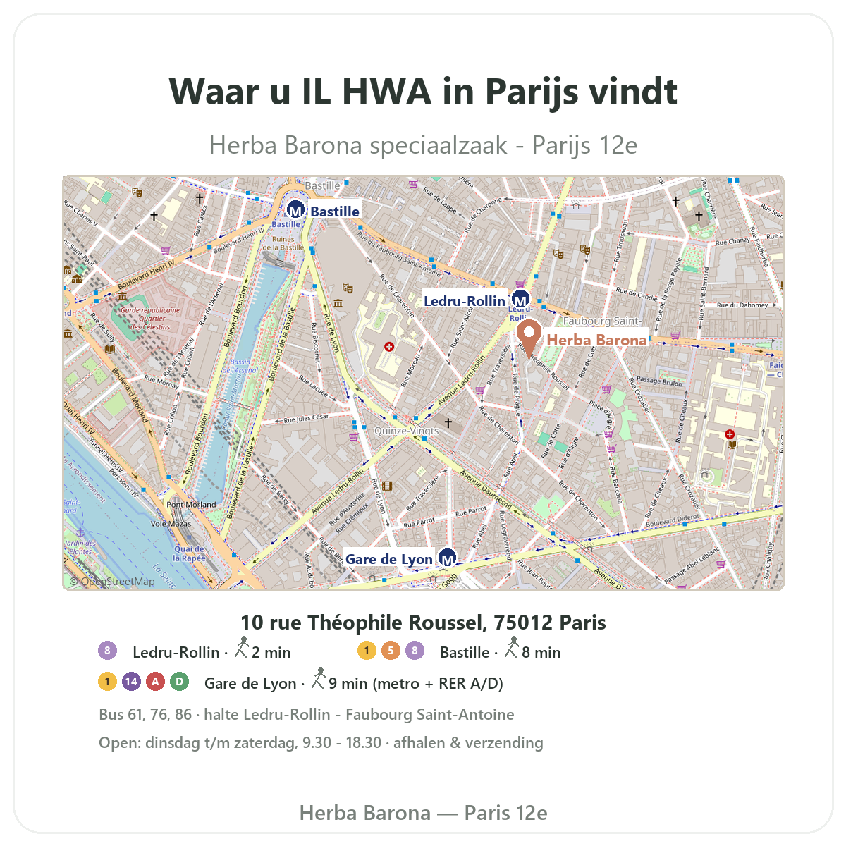 Trouver IL HWA a Paris - plan boutique Herba Barona Paris 12e