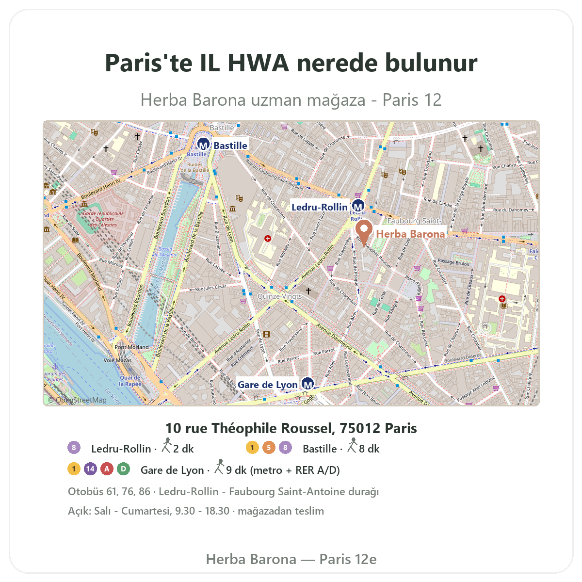 Paris’te IL HWA nerede bulunur - Herba Barona Paris 12. bölge butik planı