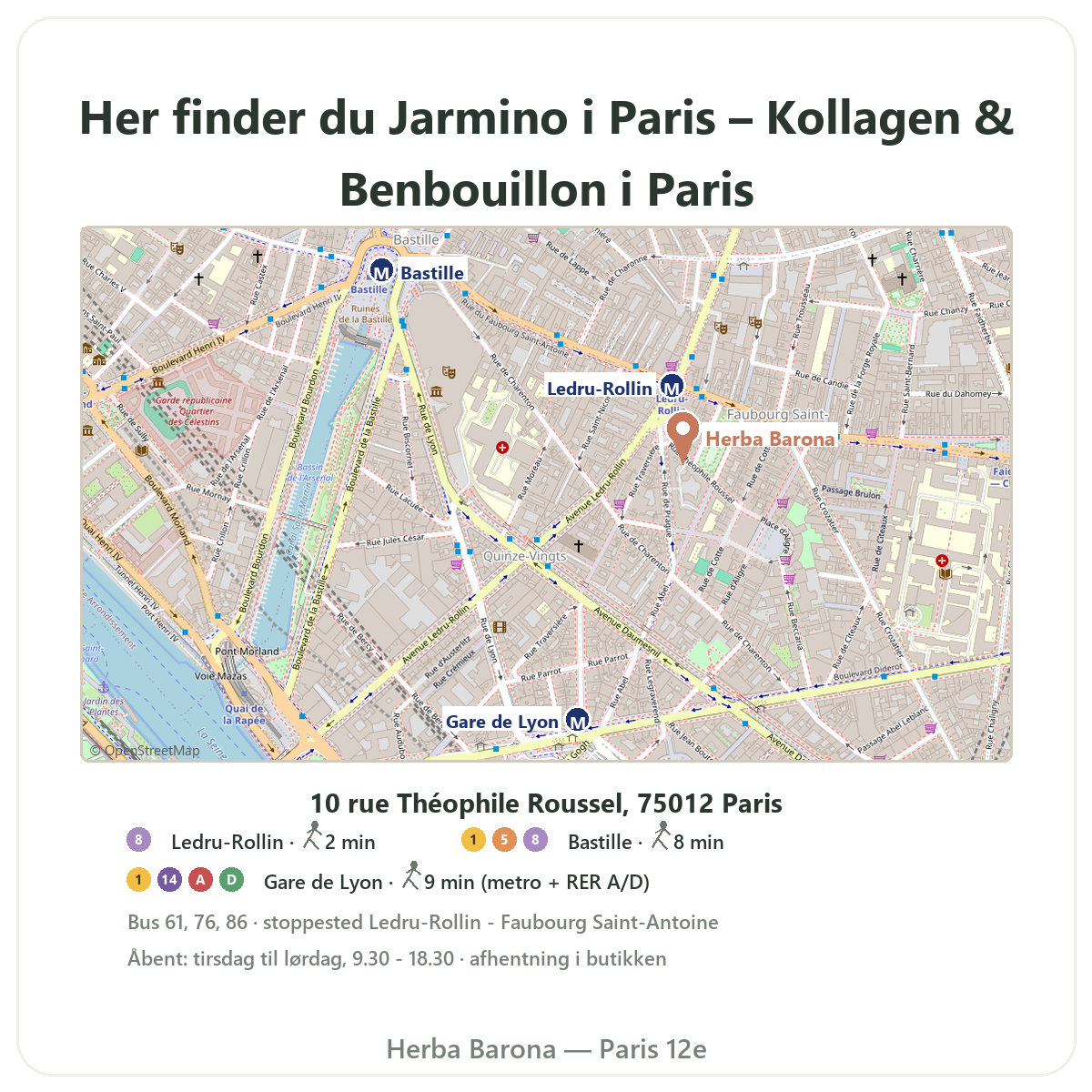 Find Jarmino i Paris - butikskort Herba Barona Paris 12 metro Ledru-Rollin Gare de Lyon