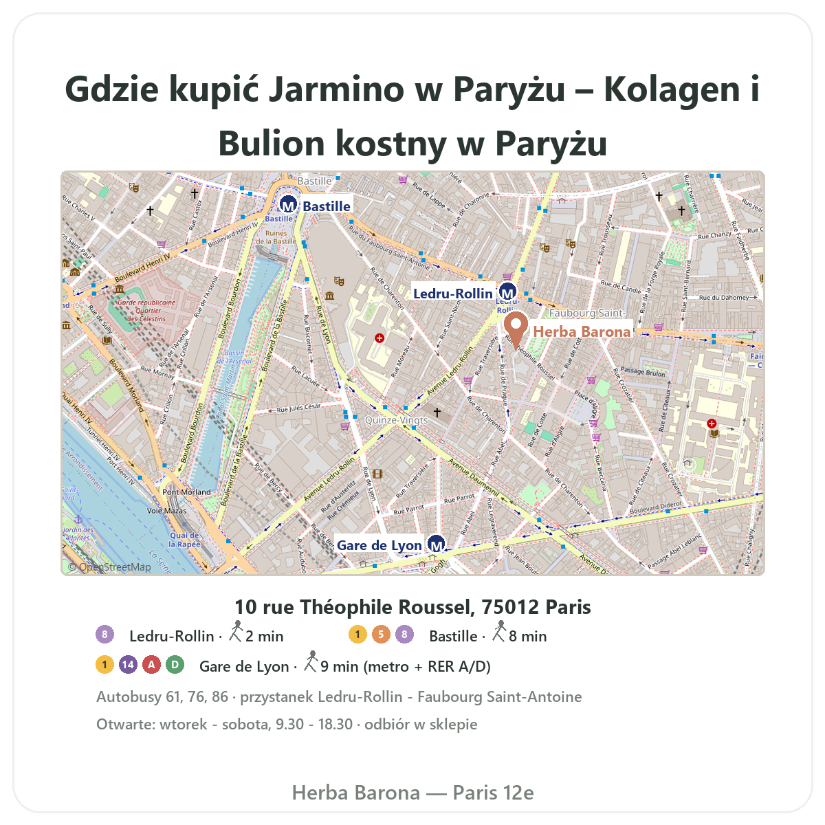 Jak znaleźć Jarmino w Paryżu - plan sklepu Herba Barona Paryż 12 metro Ledru-Rollin Gare de Lyon