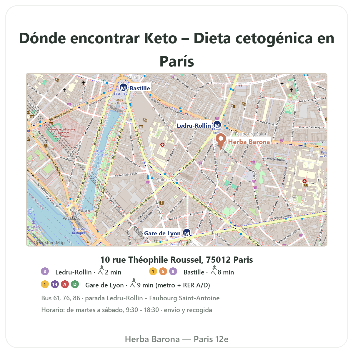 Encontrar Productos keto y cetogenicos en Paris - plano tienda Herba Barona Paris 12e metro Ledru-Rollin