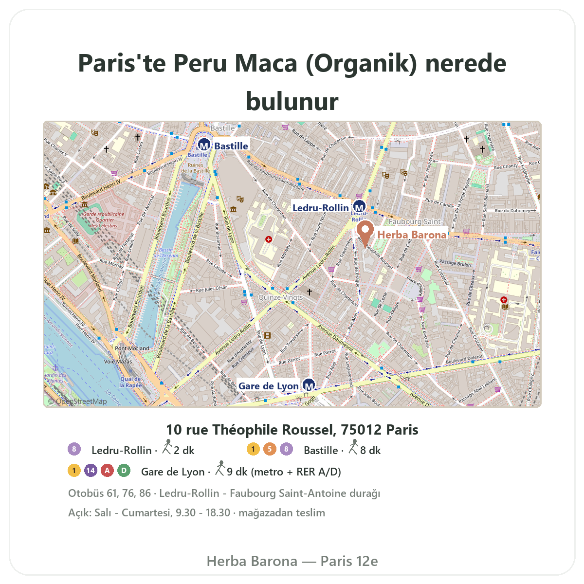 Peru Maca (Organik) Paris’i Paris’te bulun - Herba Barona Paris 12. bölge mağaza planı