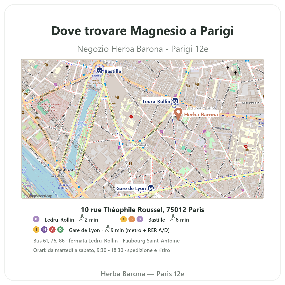 Come trovare Magnesio a Parigi - mappa del negozio Herba Barona Parigi 12e