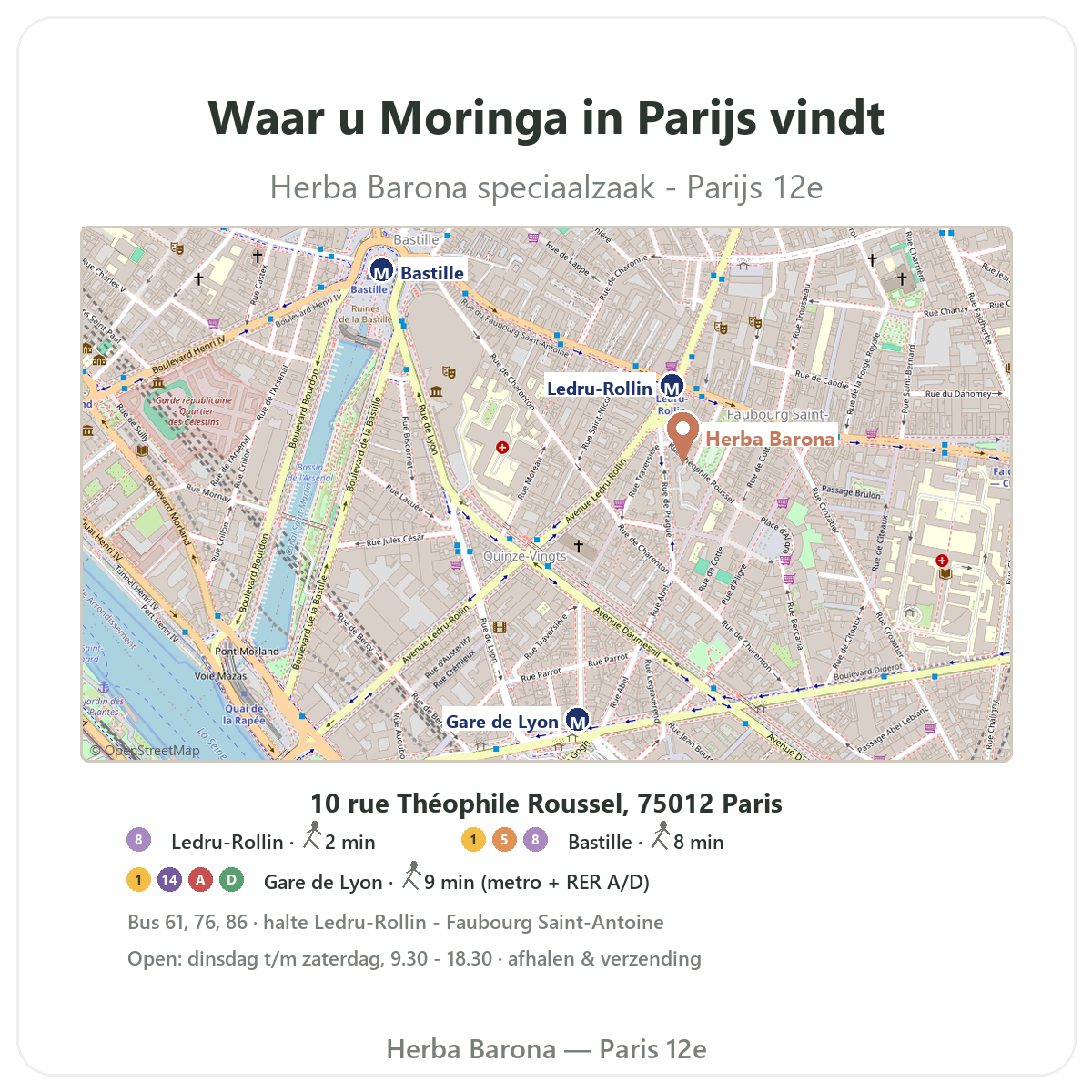 Moringa vinden in Parijs - plattegrond winkel Herba Barona Parijs