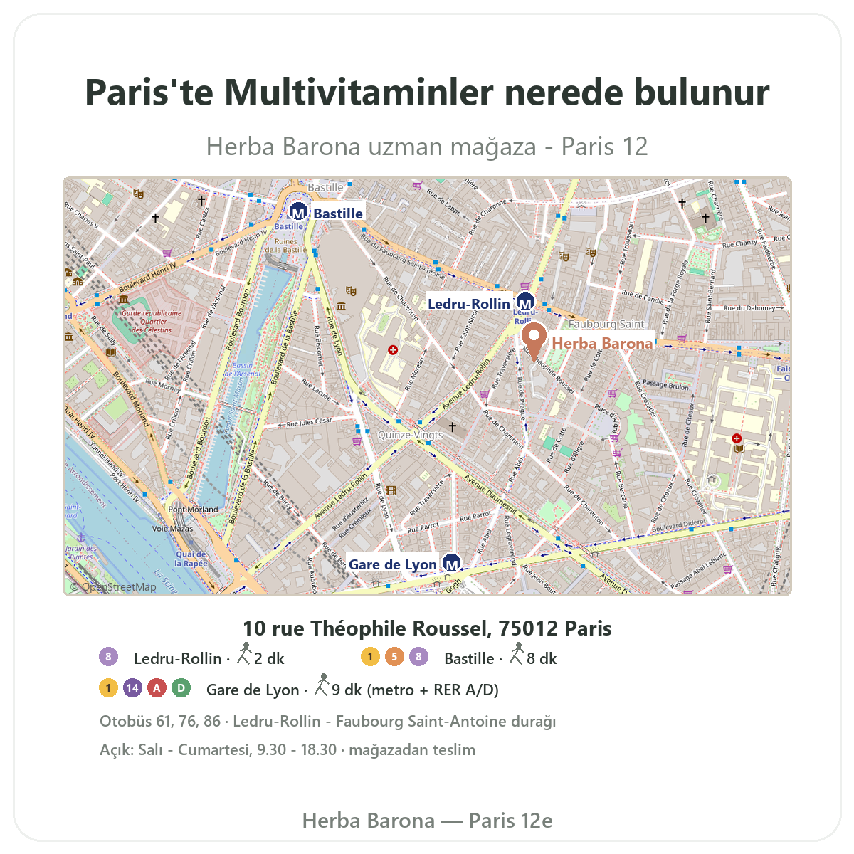 Paris’te Multivitamin bulun - Herba Barona Paris 12. bölge mağaza planı, Ledru-Rollin metrosu