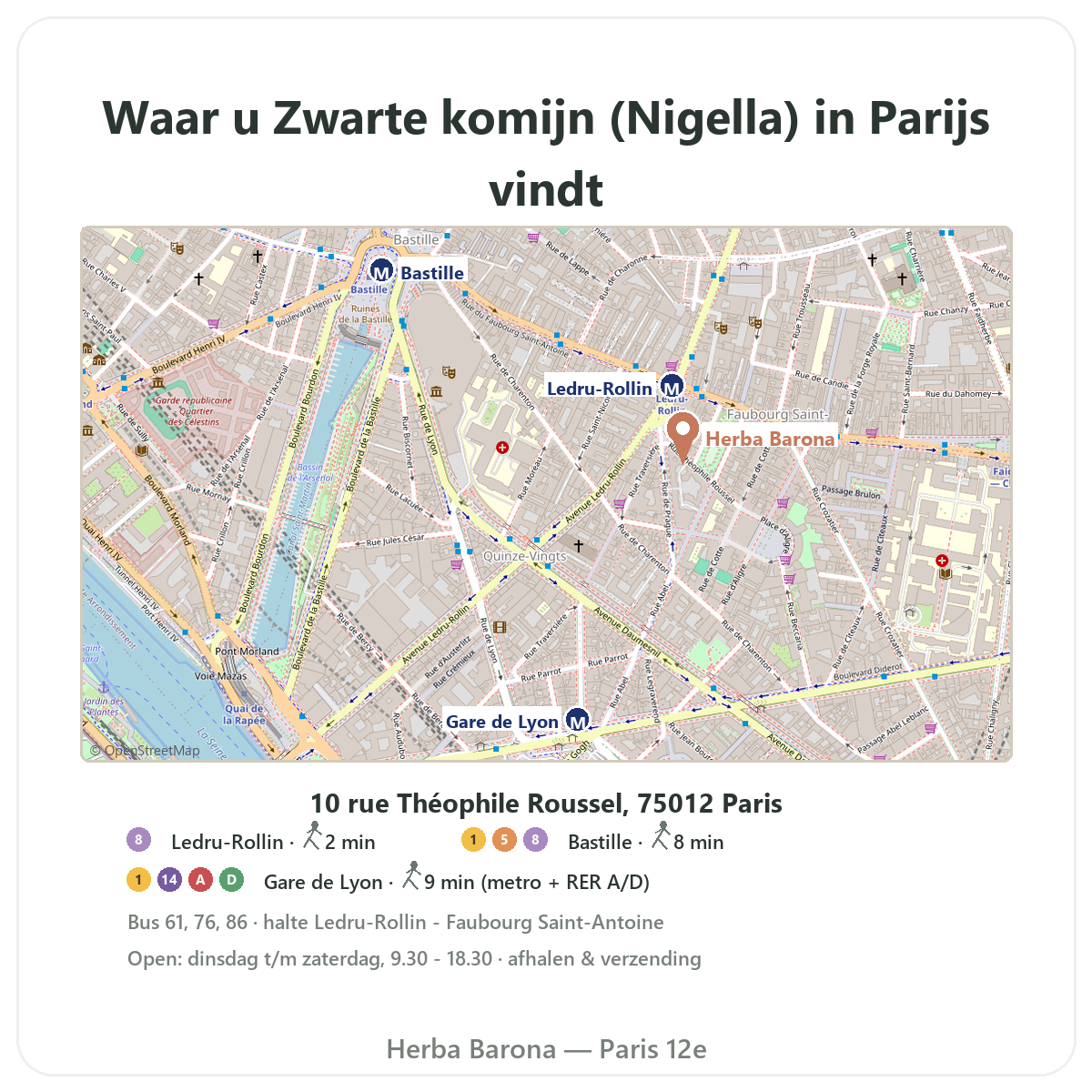 Zwarte komijn vinden in Parijs - plattegrond winkel Herba Barona Parijs 12e