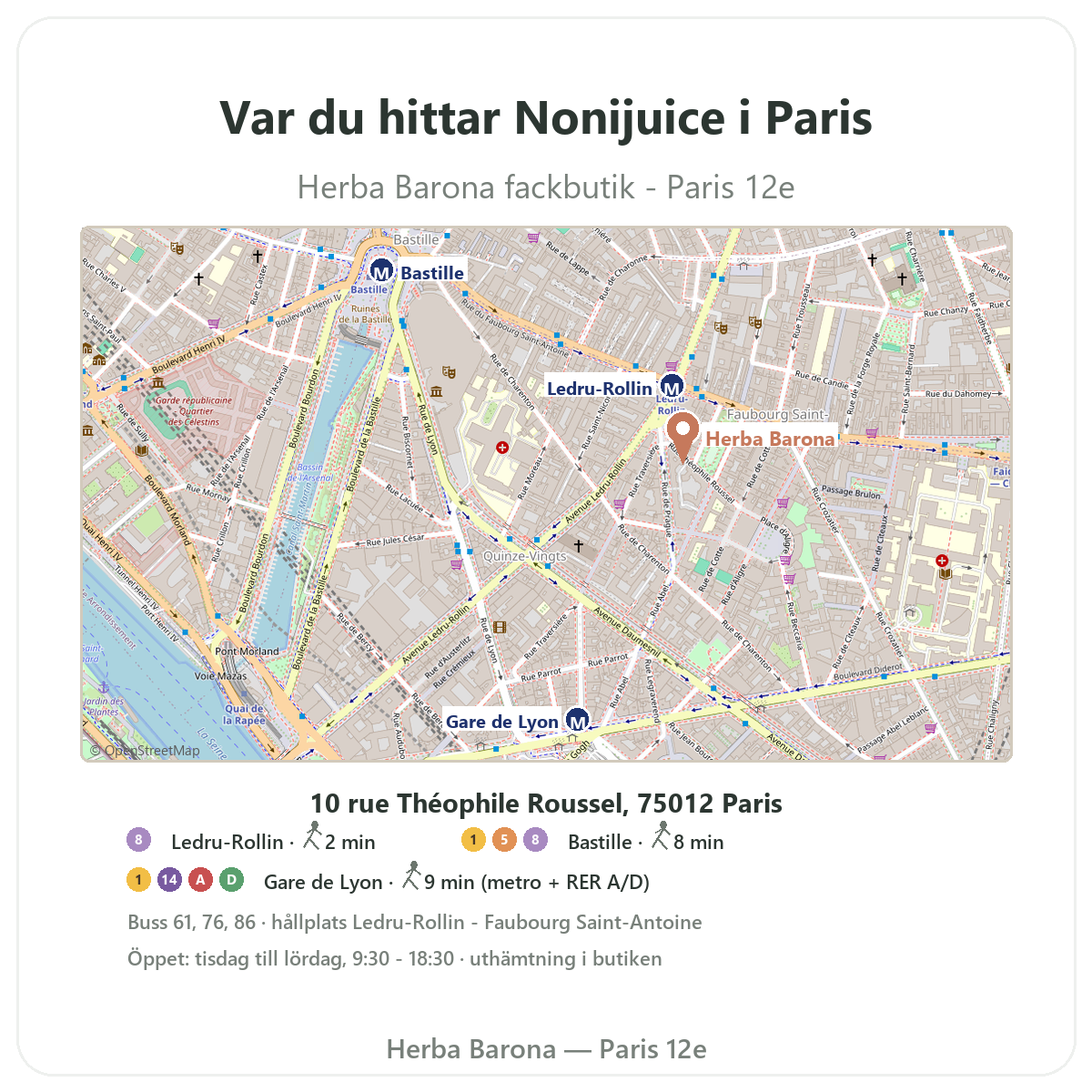 Hitta nonijuice i Paris - butikskarta Herba Barona Paris 12e