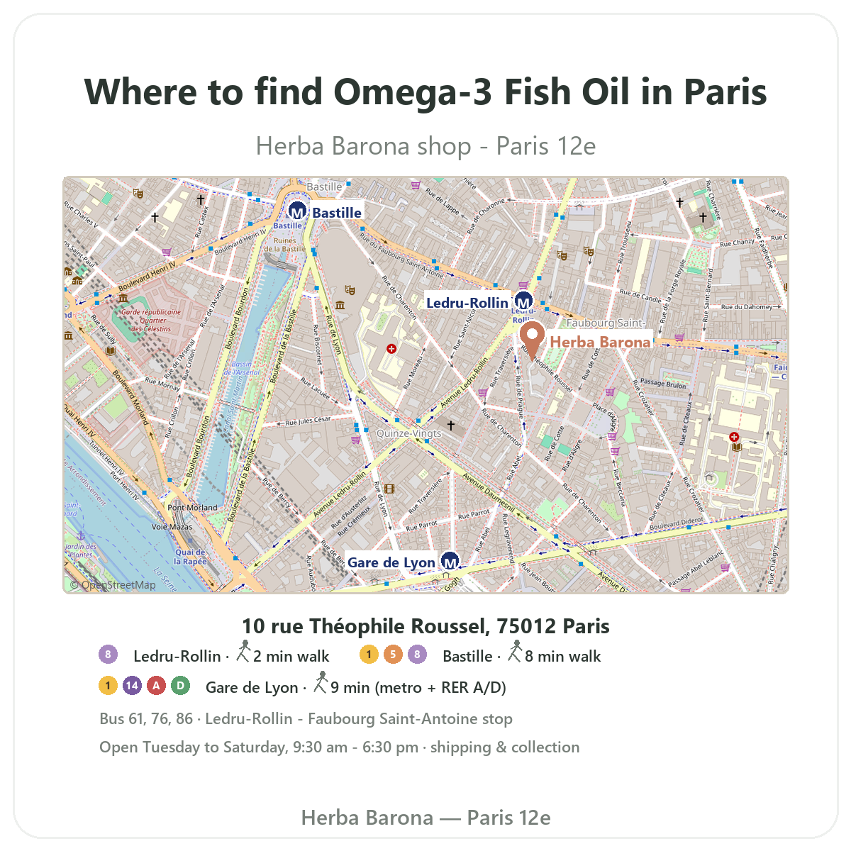 Trouver Omega 3 EPA DHA Paris a Paris - plan boutique Herba Barona Paris 12e