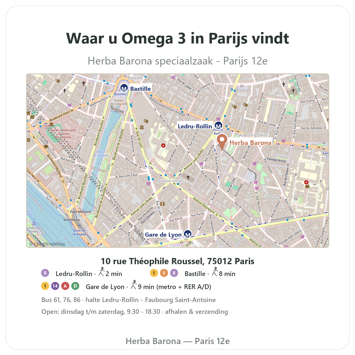 Trouver Omega 3 EPA DHA Paris a Paris - plan boutique Herba Barona Paris 12e