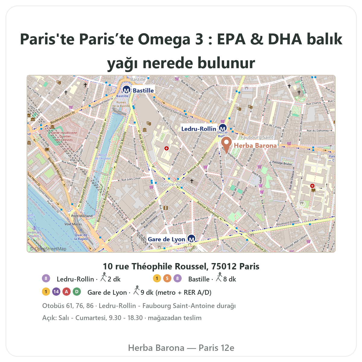 Paris’te Omega 3 nerede bulunur - Herba Barona mağaza planı, Paris 12. bölge