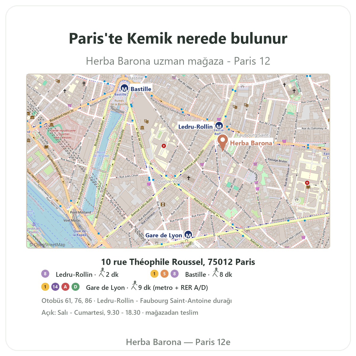 Paris’te kemik takviyeleri nasıl bulunur - Herba Barona Paris 12. bölge mağaza haritası, Ledru-Rollin metrosu