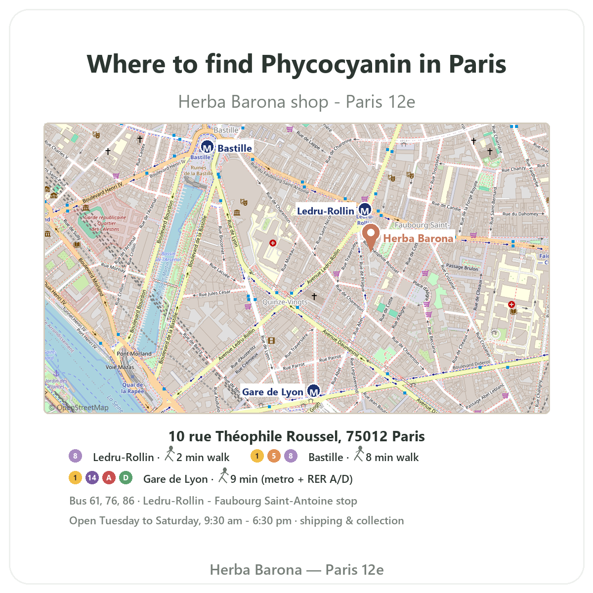 Find phycocyanin in Paris - shop map, Herba Barona Paris 12e