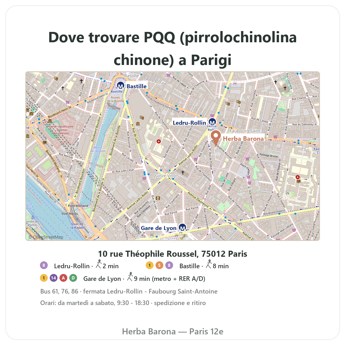 Trovare PQQ Parigi a Parigi - piantina negozio Herba Barona Parigi 12e