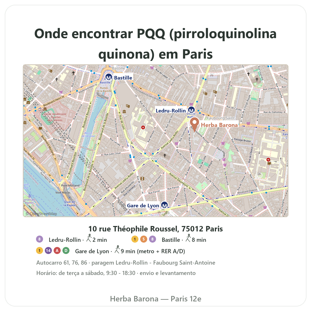 Encontrar PQQ Paris em Paris - mapa da loja Herba Barona Paris 12e