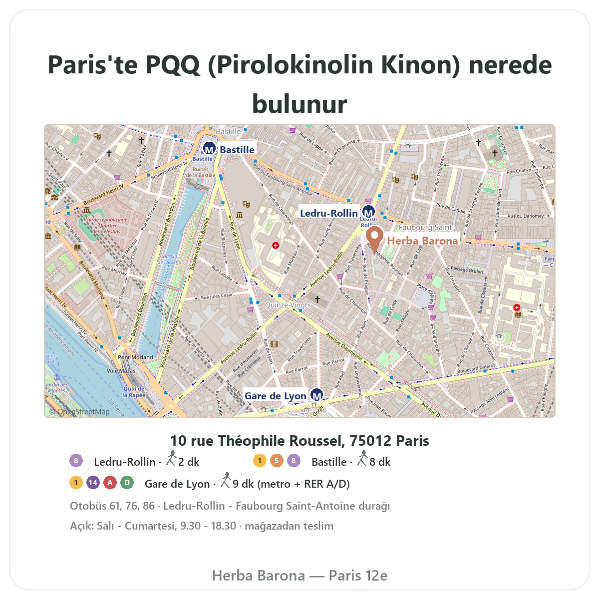 PQQ Paris nerede bulunur - Herba Barona Paris 12. bölge magaza plani